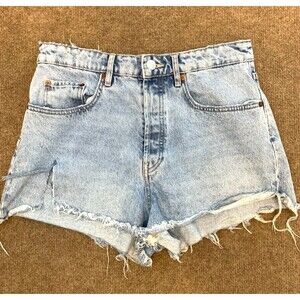 Zara Shorts Womens 8 High Rise Button Fly Cut-Off Stone Wash Beach Pool Denim